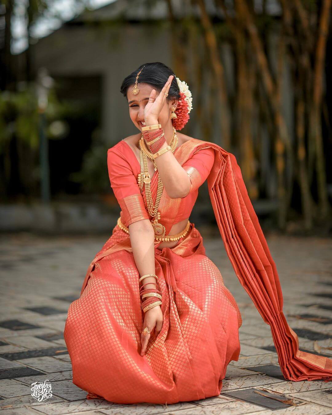 Mysore silk South Indian wedding saree in red