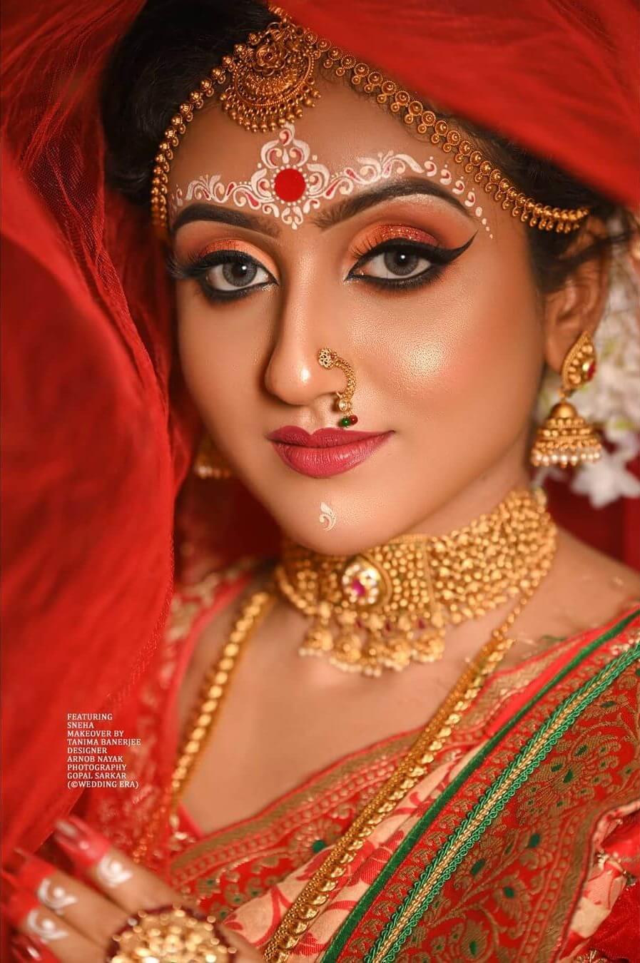 Bengali Bridal eye Makeup Orange-pink bridal eye makeup