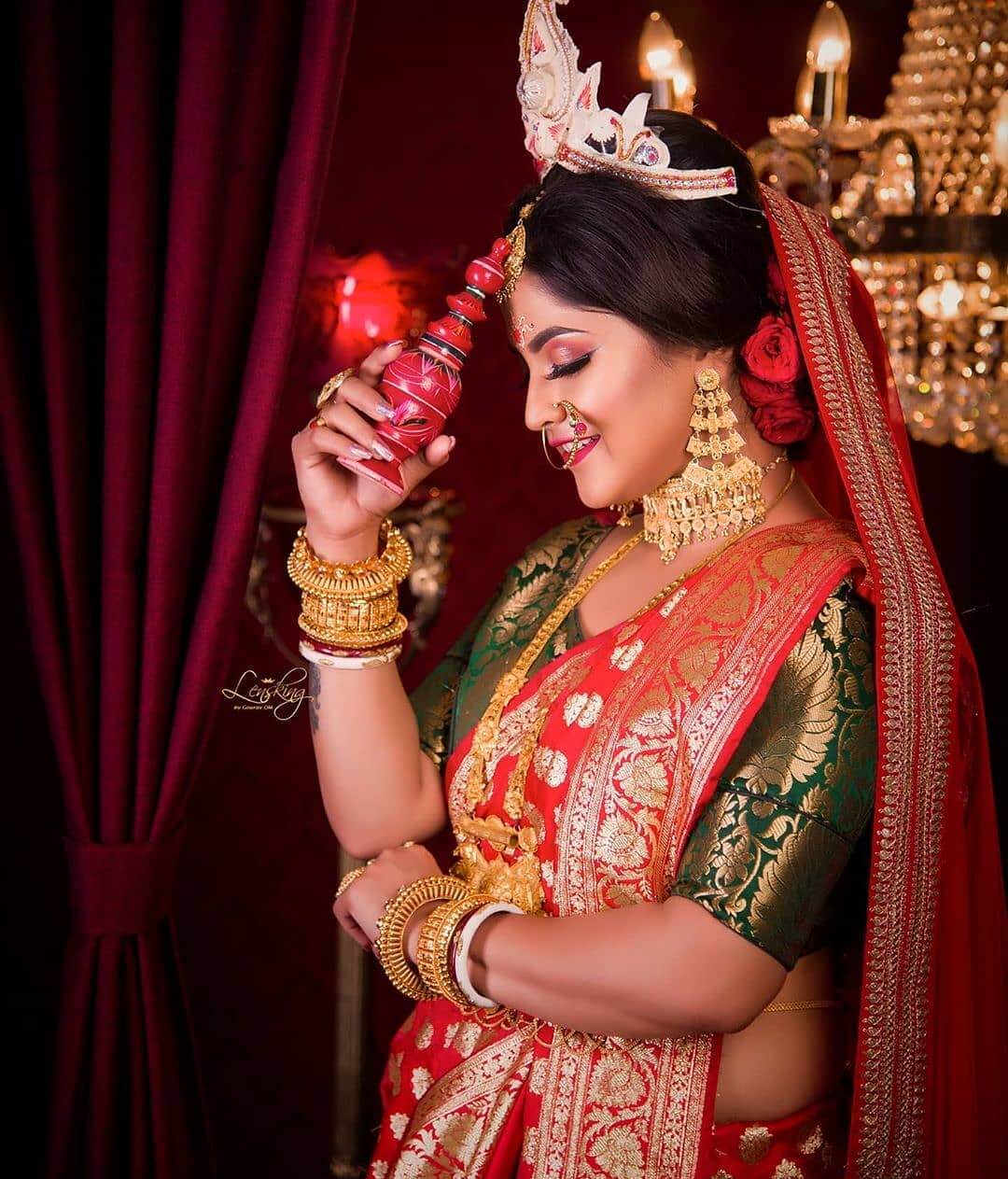Bengali Bridal Gach Kouto Design Pure Red Gach Kouto Design