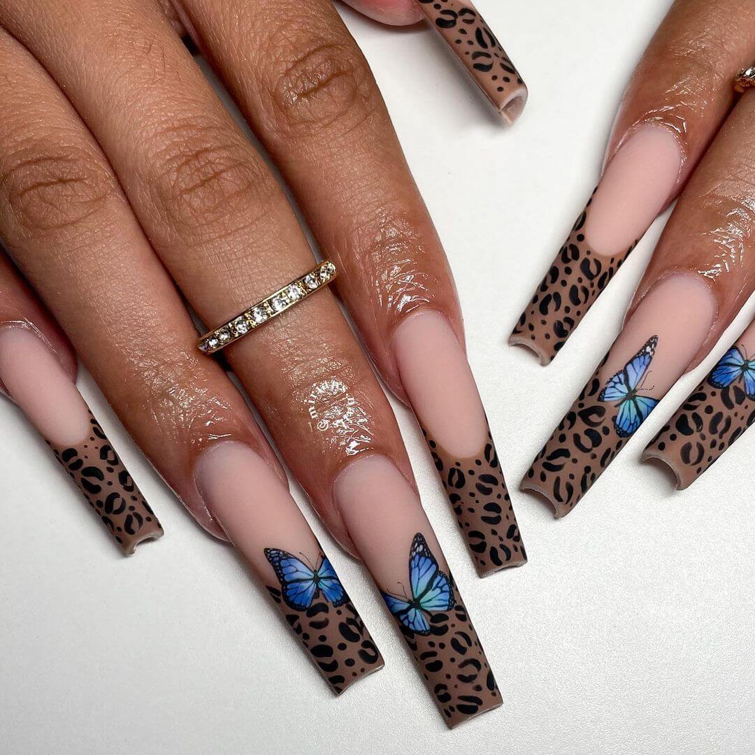 Brown Nail Art Designs Matte Super Long Cheetah Nails
