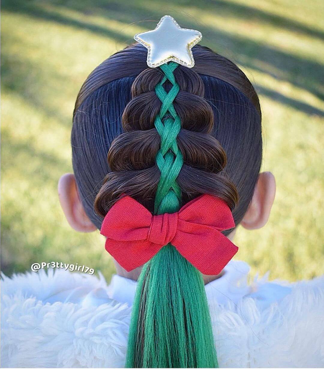 Christmas Hairstyles For Children Christmas Tree Braid With A Star Clip