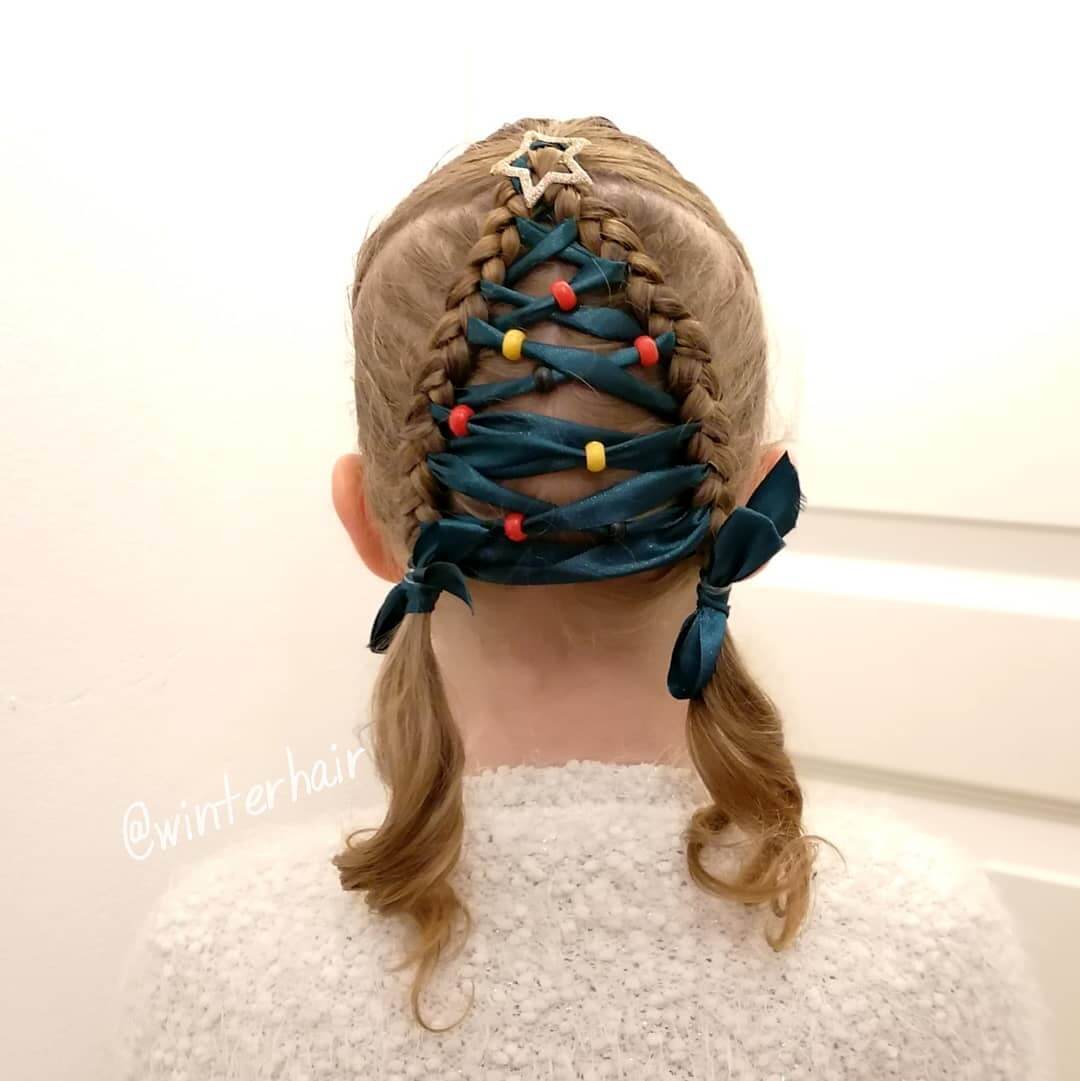 Christmas Hairstyles For Children A Ribbon Christmas Tree Braid - Short Hairstyle