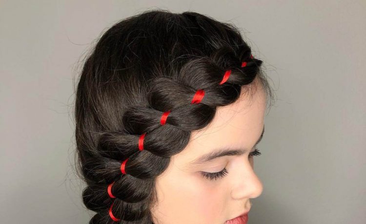Red ribbon side braid
