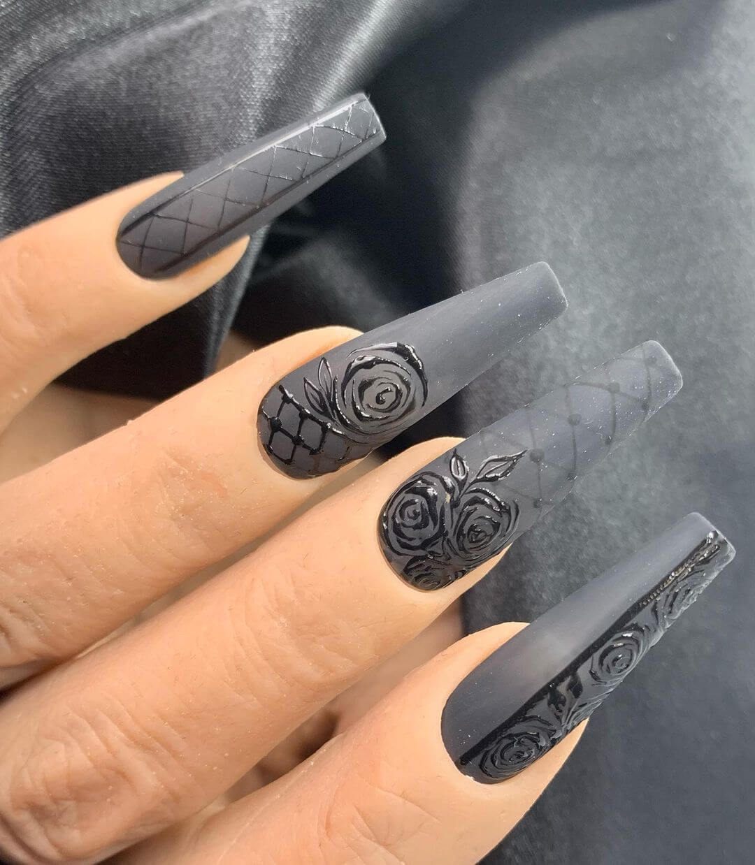 Black Over Black Corset Nail Art