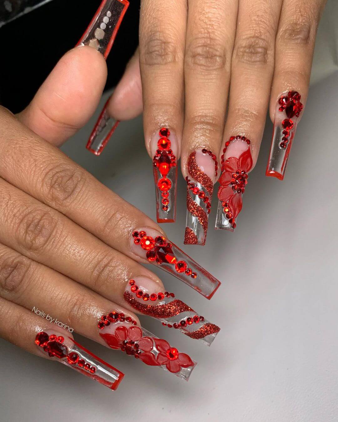 Crystal Nail Art Designs Try out the stunning red crystal nail art