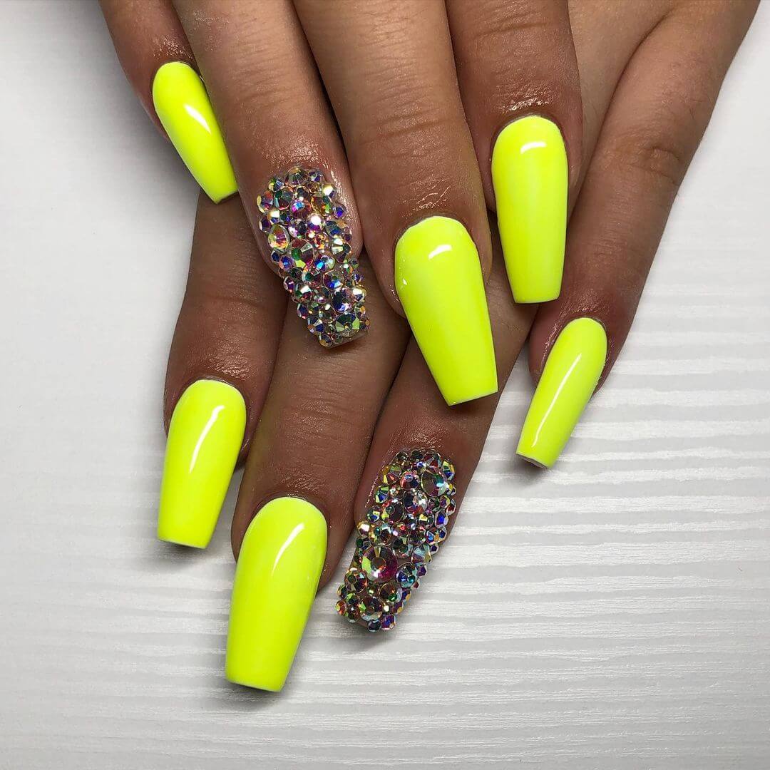Crystal Nail Art Designs Neon colour always gives a chic look