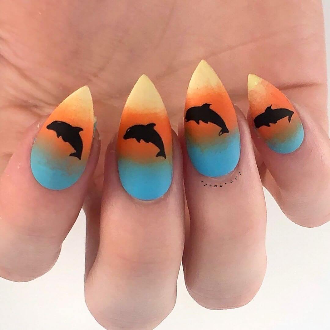 Dolphin Nail Art Designs Shadowy Dolphin Nails - Tricolour Nail Art