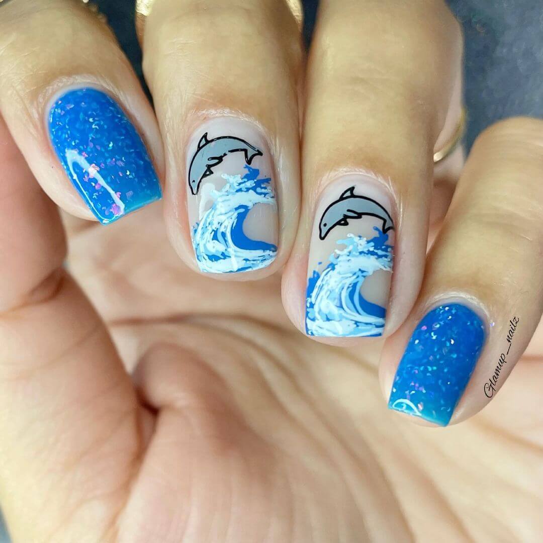 Blue Waves Dolphin Nails - Mainology Nails