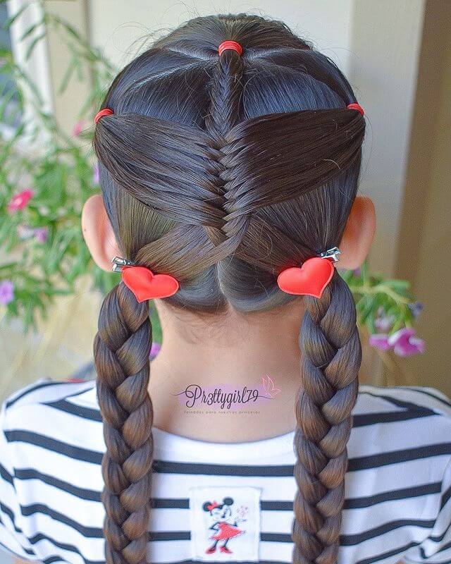 Love theme fishtail hairstyle for little girls