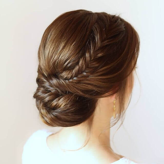 Braided fishtail bun hairstyle