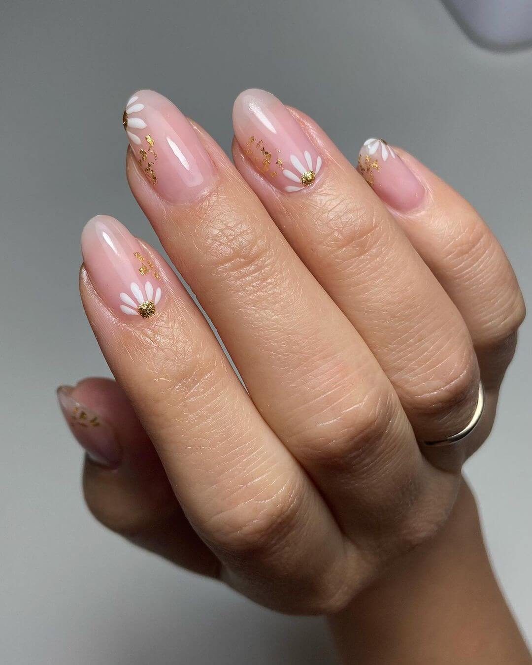 Flower Nail Art Designs Elegant Pastel Pink with Glittery Flowers