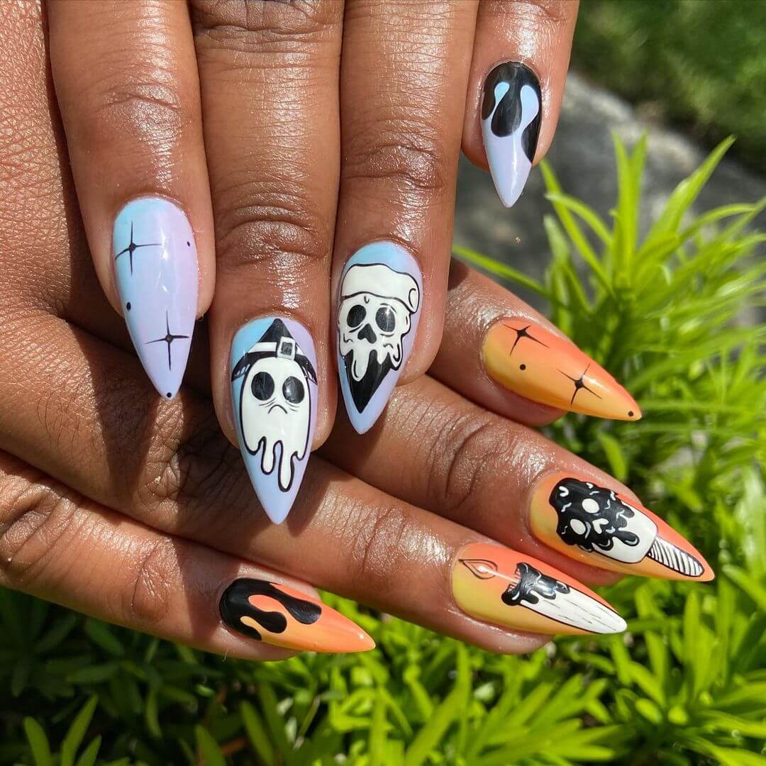 Halloween Nail Art Designs Candles and clown faces be an interesting mixture!