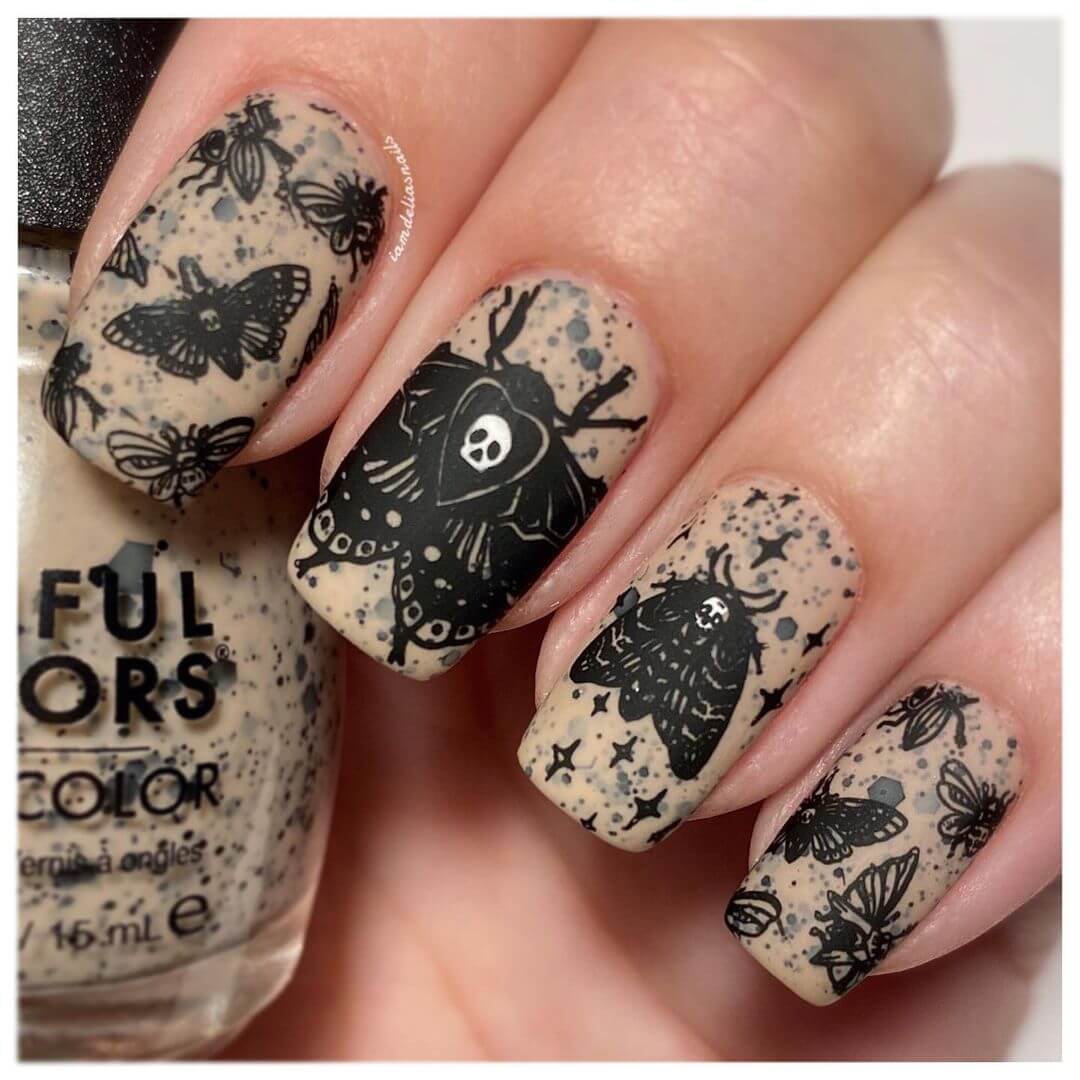 Nude matte beige color with flying beasts