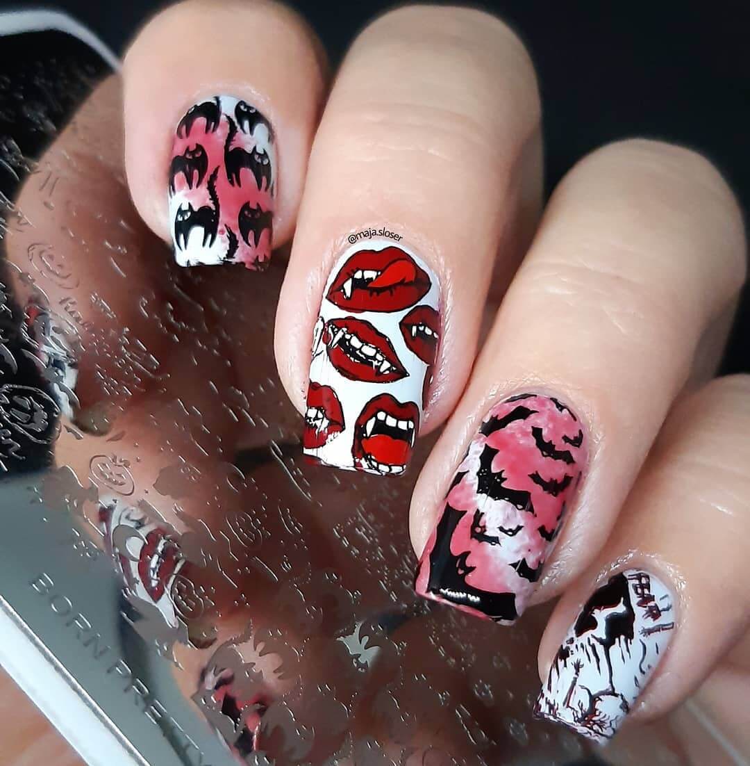 Halloween Nail Art Designs Halloween smile and bats are all you need