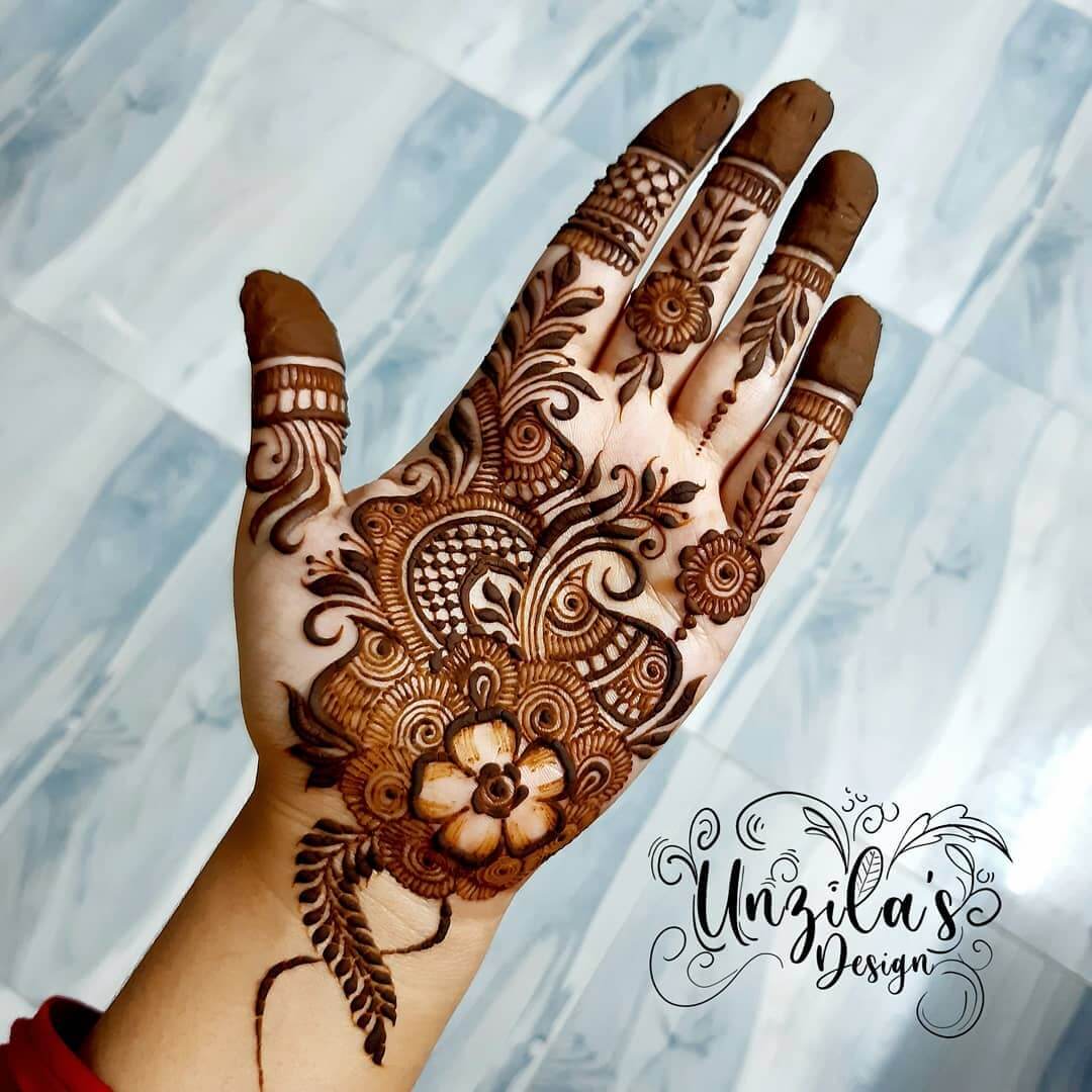 Latest Arabic Mehndi Designs for Palm 2021 Intricate Arabic Mehendi with leaves pattern