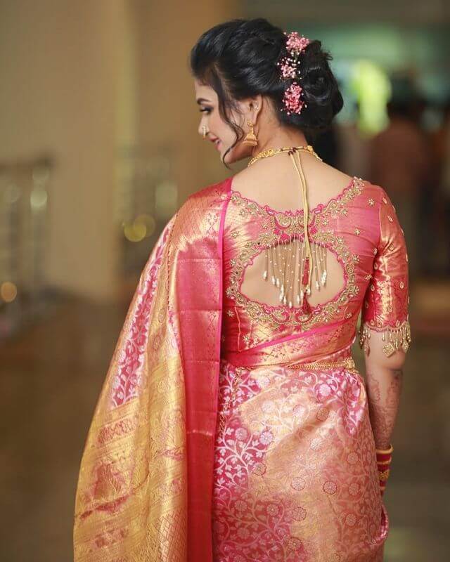 Pink and gold bridal blouse design