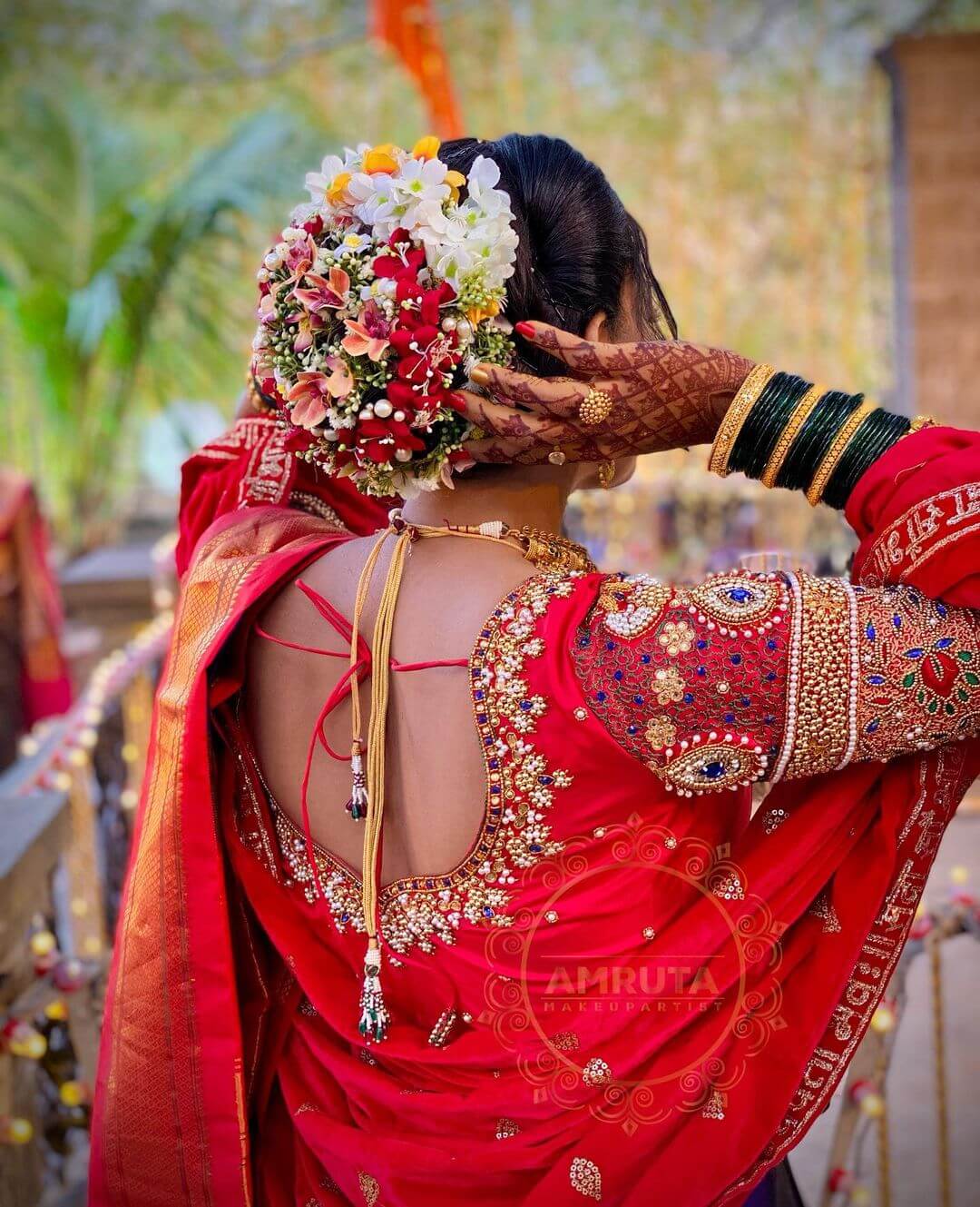 Marathi Bridal Hairstyle Heavy flower bun bridal hairstyle