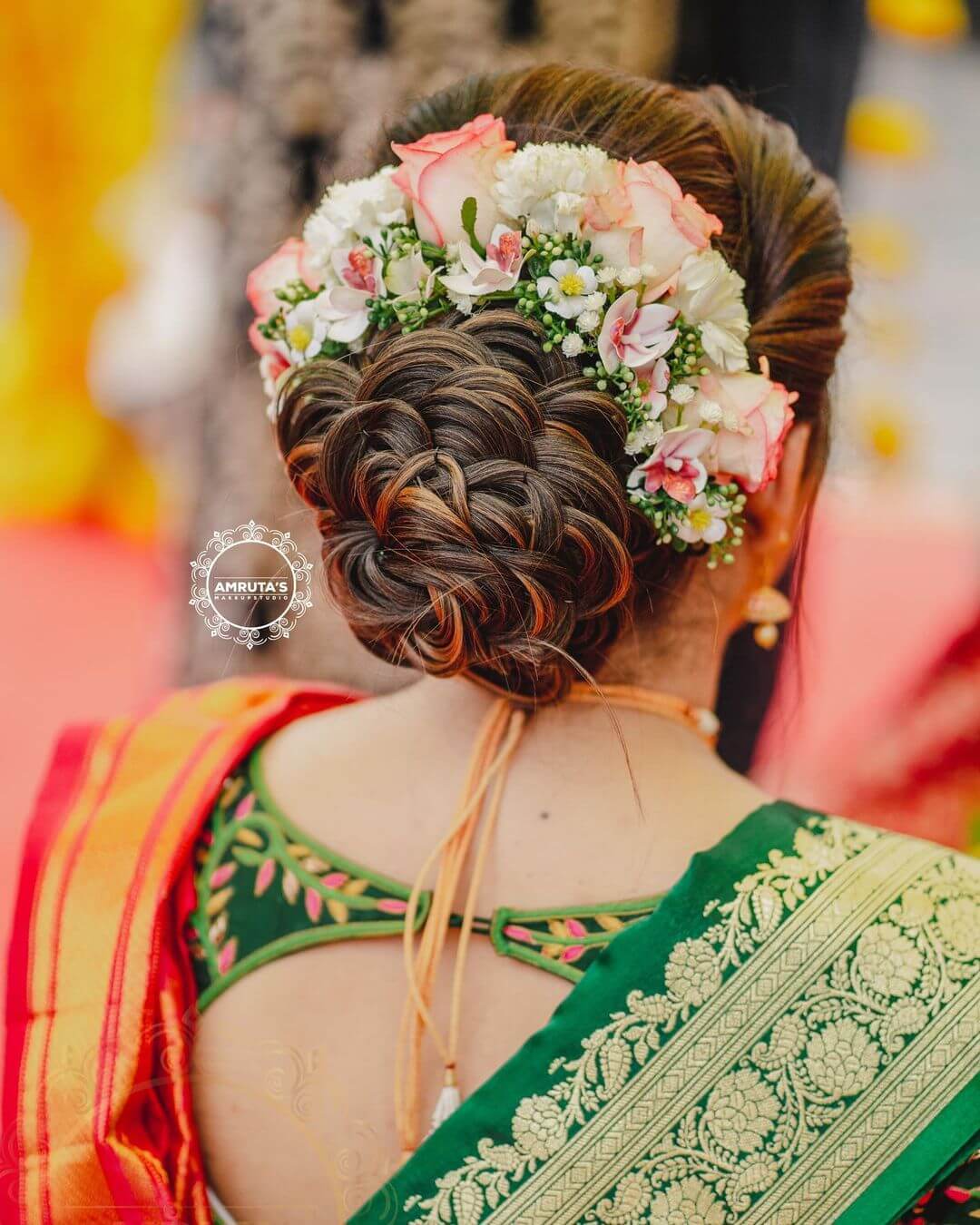 Marathi Bridal Hairstyle Elegant traditional bun bridal hairstyle