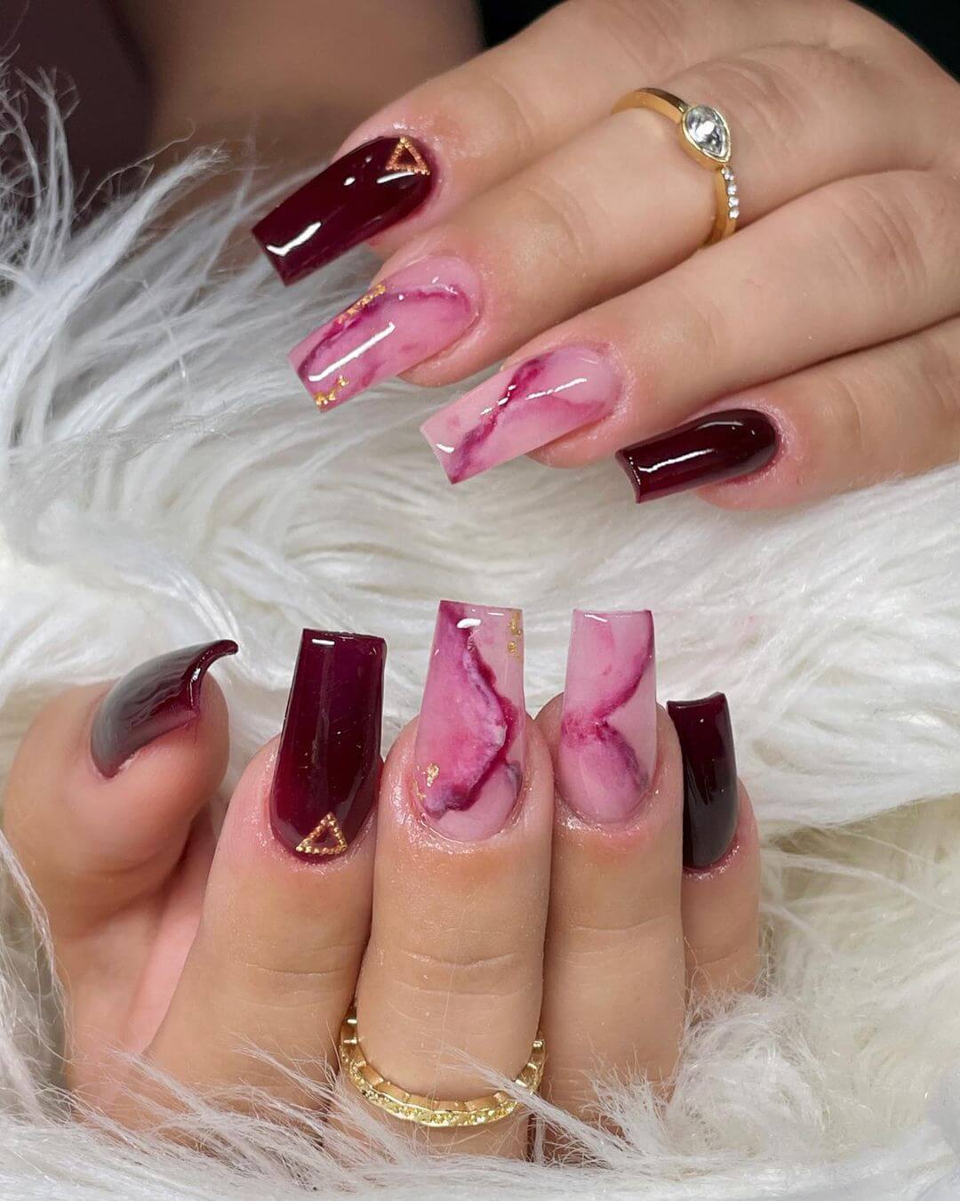 Wildberry theme maroon nail art design