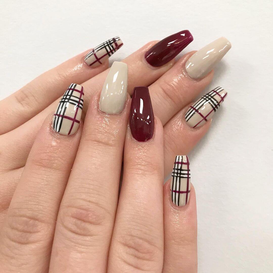Another checkered maroon nail art design