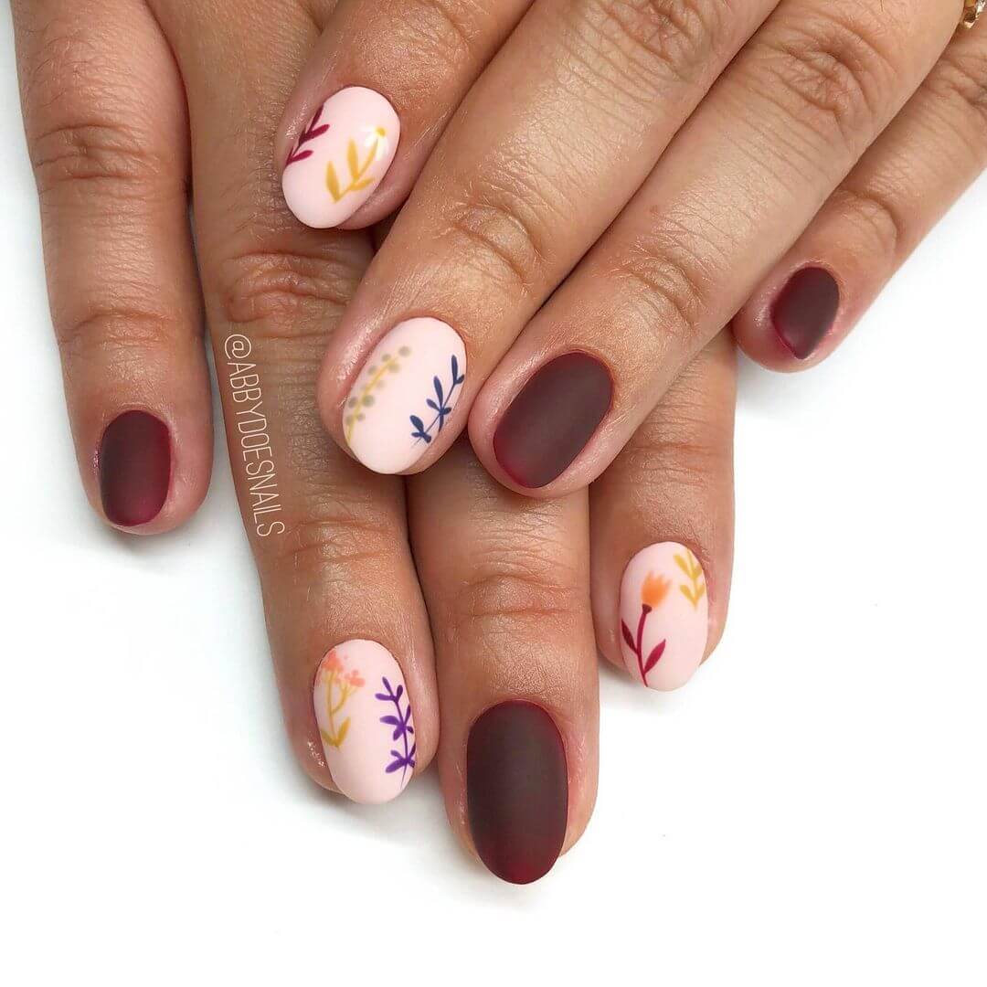 Maroon Nail Art Designs Another leafy theme maroon nail art design
