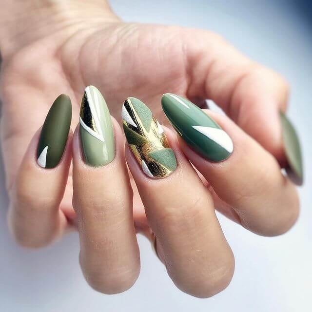 Olive Green Nail Art Designs Abstract Golden and Olive Green Nail Art