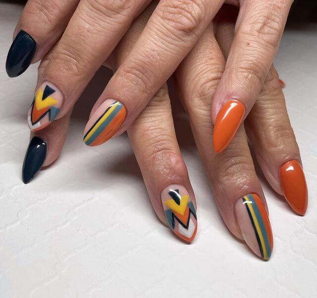 Geometrically Shaped Theme Orange Nail Art Design