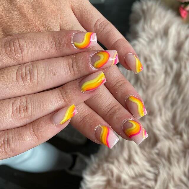 Wave Theme Orange Nail Art Design