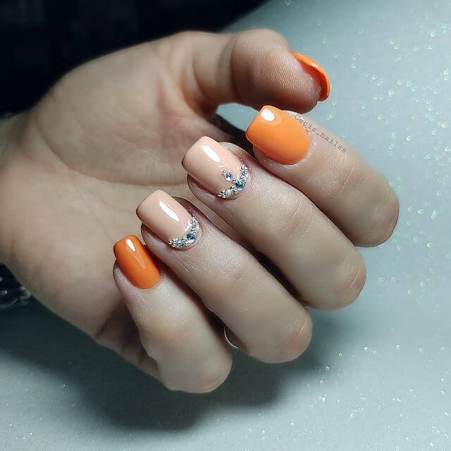 Orange Nail Art Designs Jewel Stones Theme Orange Nail Art Design