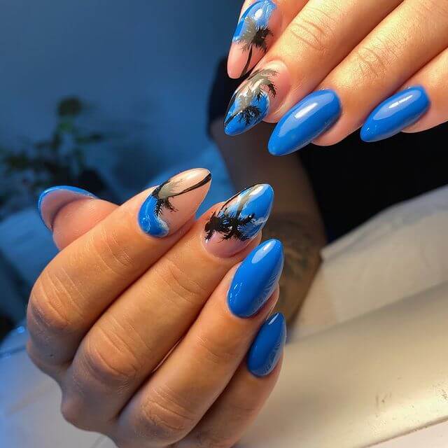 Cool Palm Tree Nail Art - Blue Nails