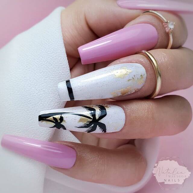 Palm Tree Summer Nails - Marble Look