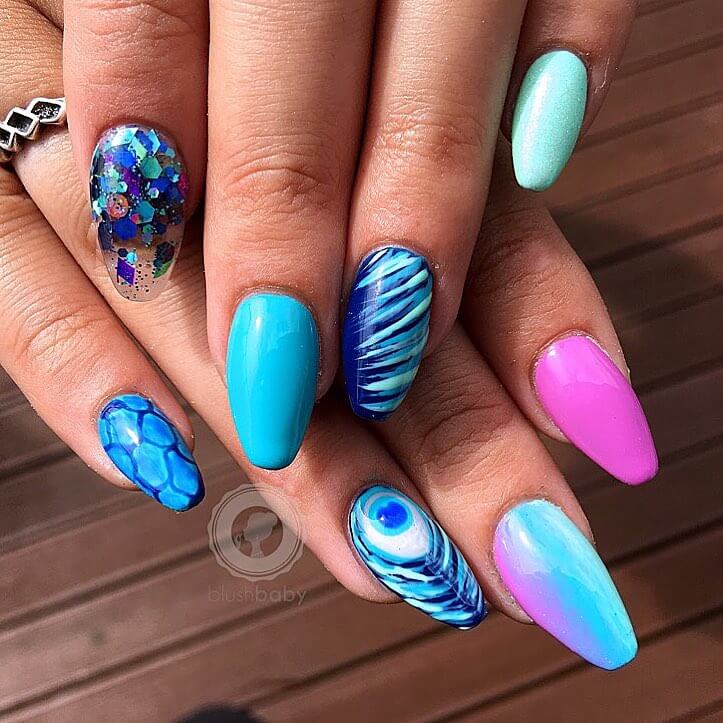 Peacock Nail Art Designs Colours And Glitters