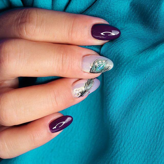 Peacock Feathers in Violet Nail Art Design