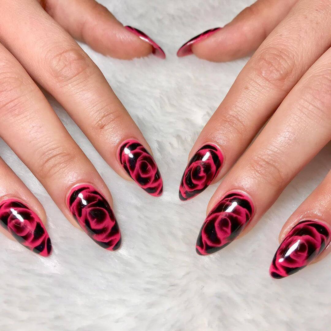 Glossy Black and Pink Nail Art