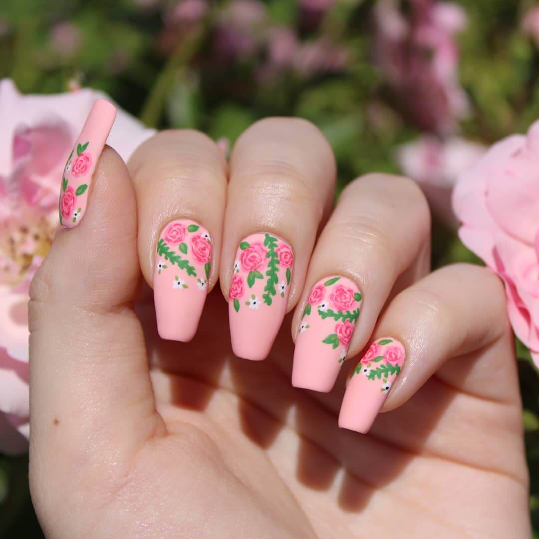 Rose Nail Art Designs Three Shades of Pink Matte nail art