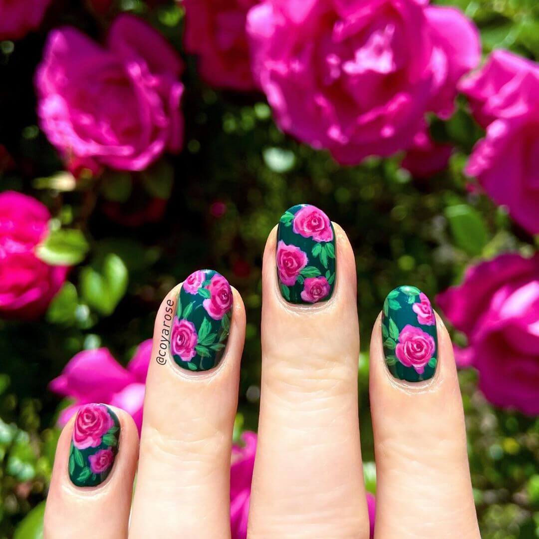Rose Nail Art Designs Aesthetic Pink rose nail art