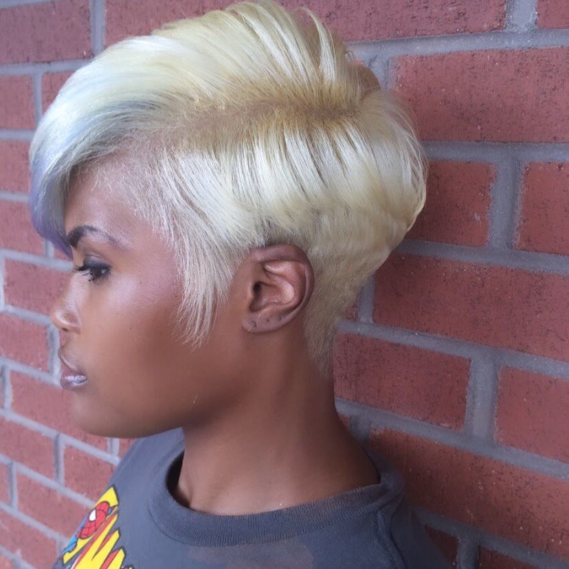 Asymmetrical Blonde Pixie Hair With Purple Ombre Tips
