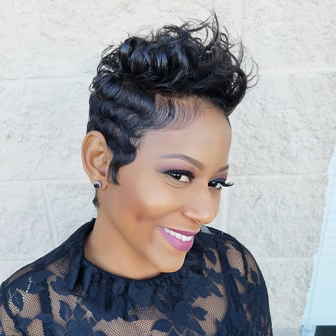 Short Hairstyles for Black Women Brushed-up Hair With Side Finger Waves