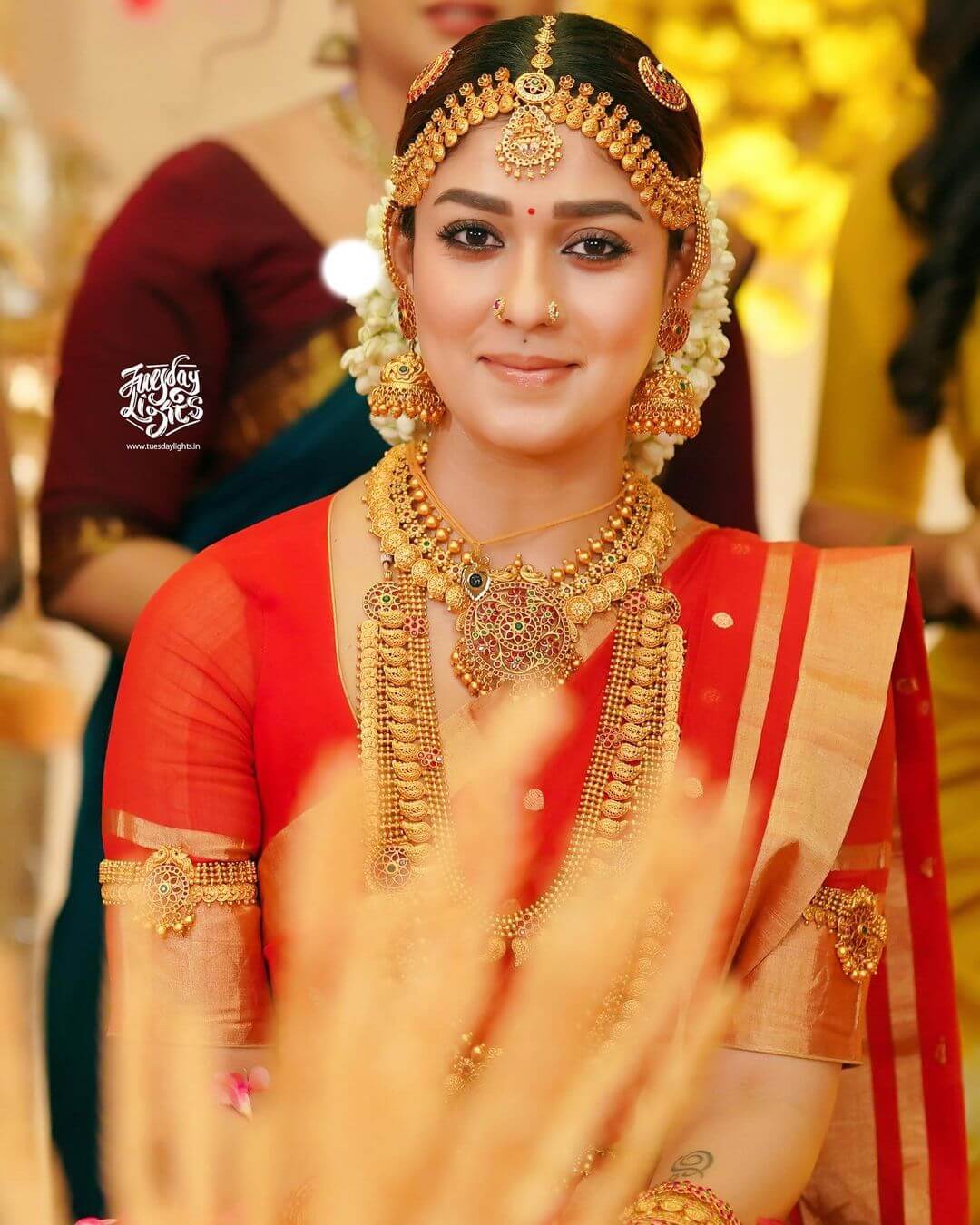 South Indian Bridal Jewellry With Bridal Hair Clips And Two Nose Rings