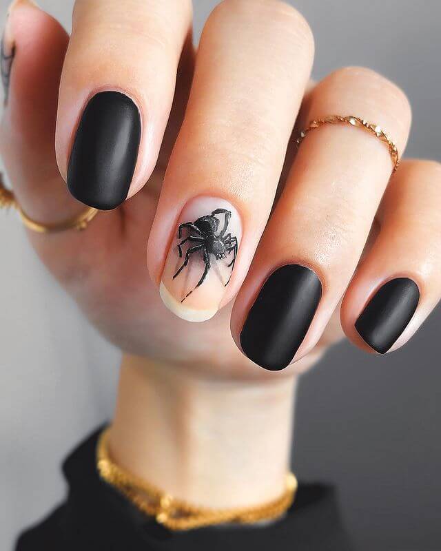 Black Spider Nail Art Design
