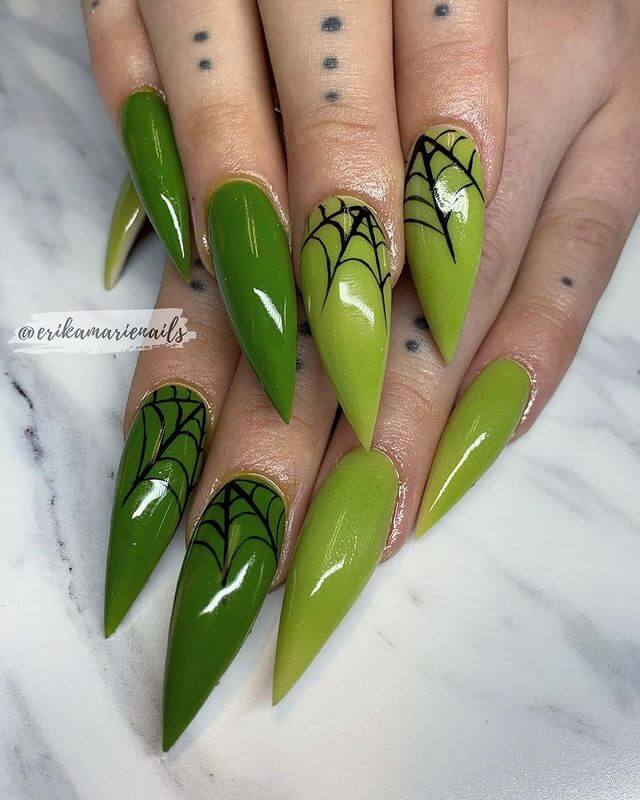Another Green Spider Web Nail Art Design