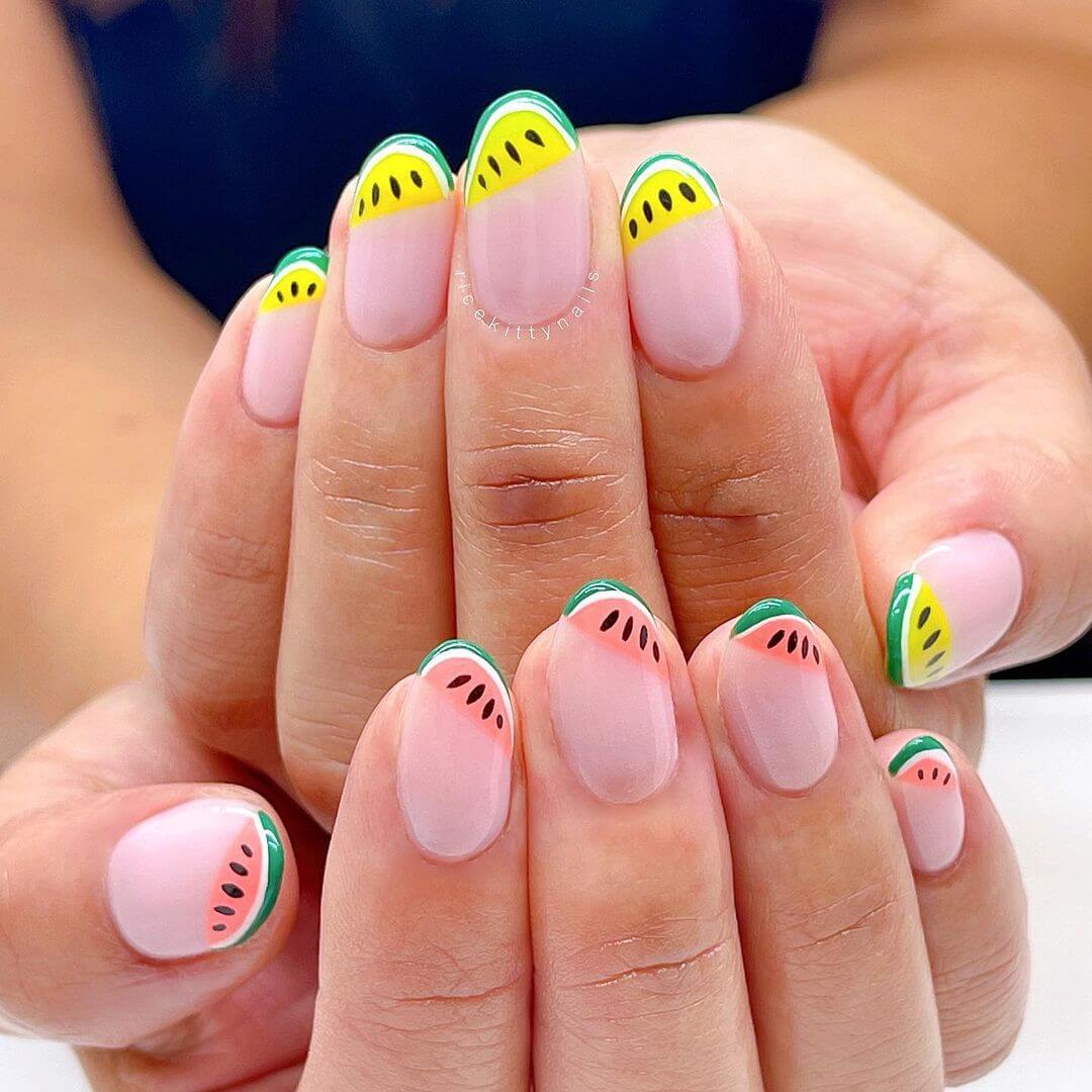 Summer Nail Art Designs Simple Watermelon and Lemon French Tips