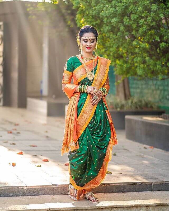 The Best of Marathi Bridal Nauvari Sarees Green and Yellow Bridal Nauvari Saree