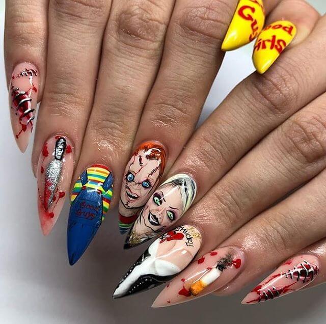 Spooky Halloween Nail Art Themed After Chucky