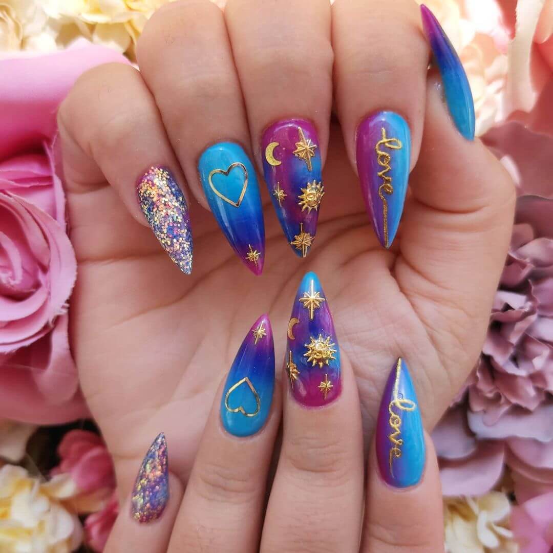 Beautiful Blue and Purple Nails