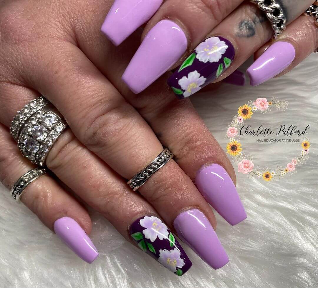 Purple Cherry Blossom Nail Art