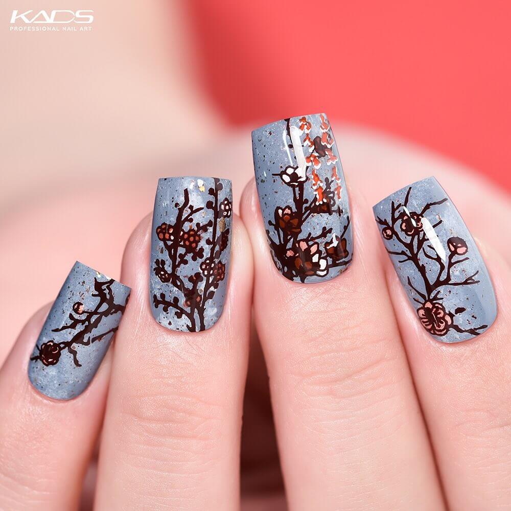 Blue Artistic Cherry Blossom Nail Art Beautiful Cherry Blossom Nail Art Designs