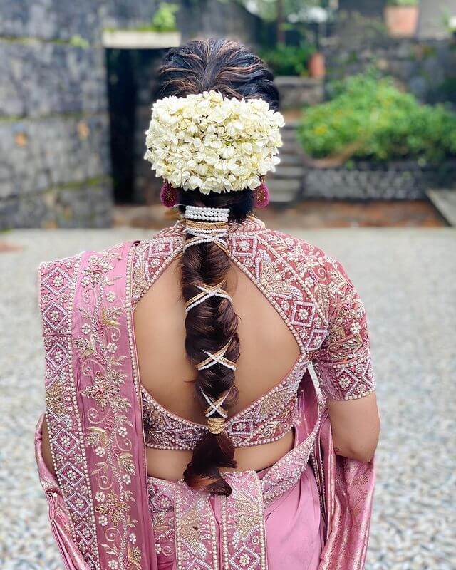Bridal Braids With Gota String Bridal Hairstyle with Pearls and Gota strings