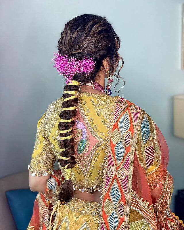 Bridal Braids With Gota String Baby Breath with Gota Strings Bridal Hairstyle