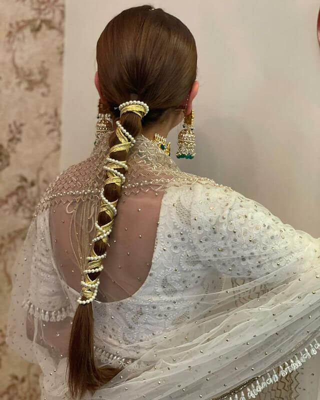 Golden Ribbons with Pearls Bridal Hairstyle